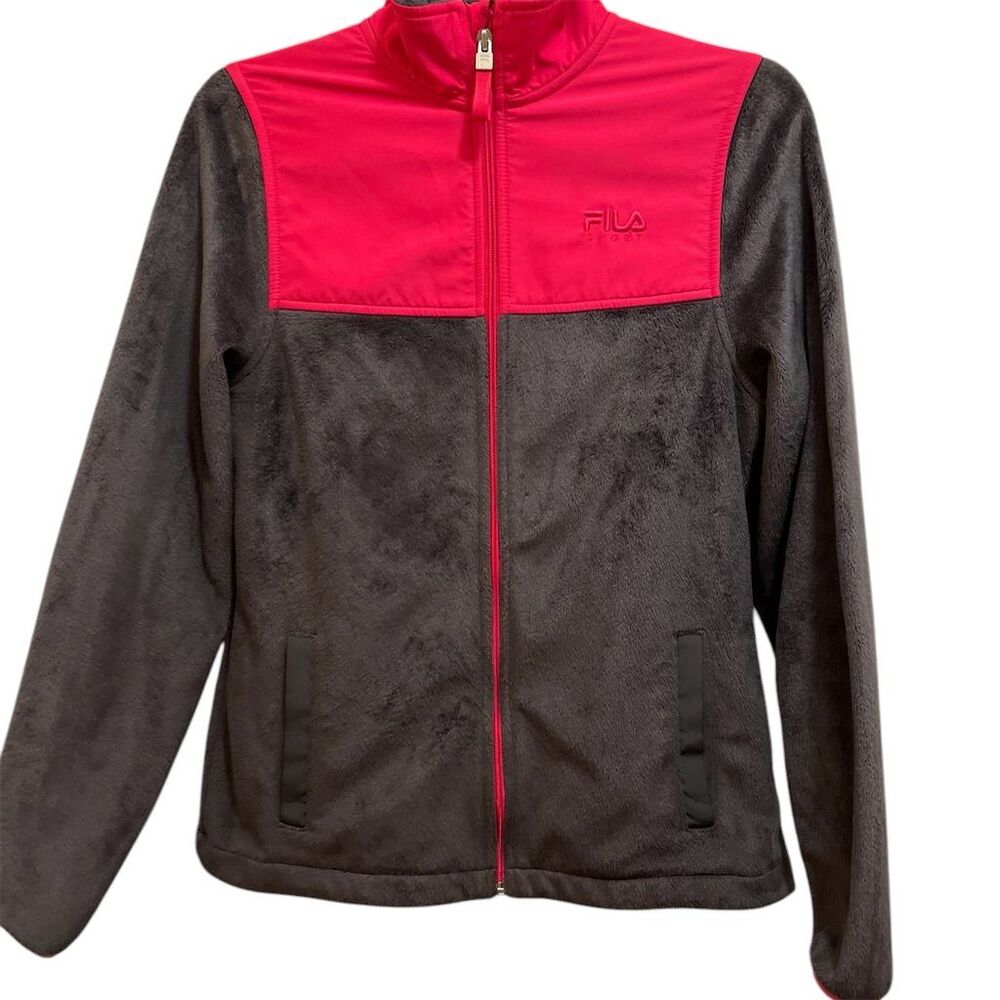 Fila Sport Women's XS Gray Pink Full Zip Fleece Jacket Casual Mid-Length